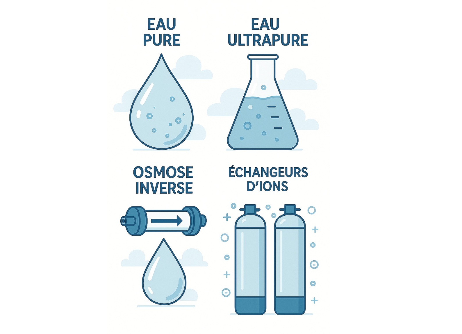 Différents types d’eau pure de laboratoire et leur production