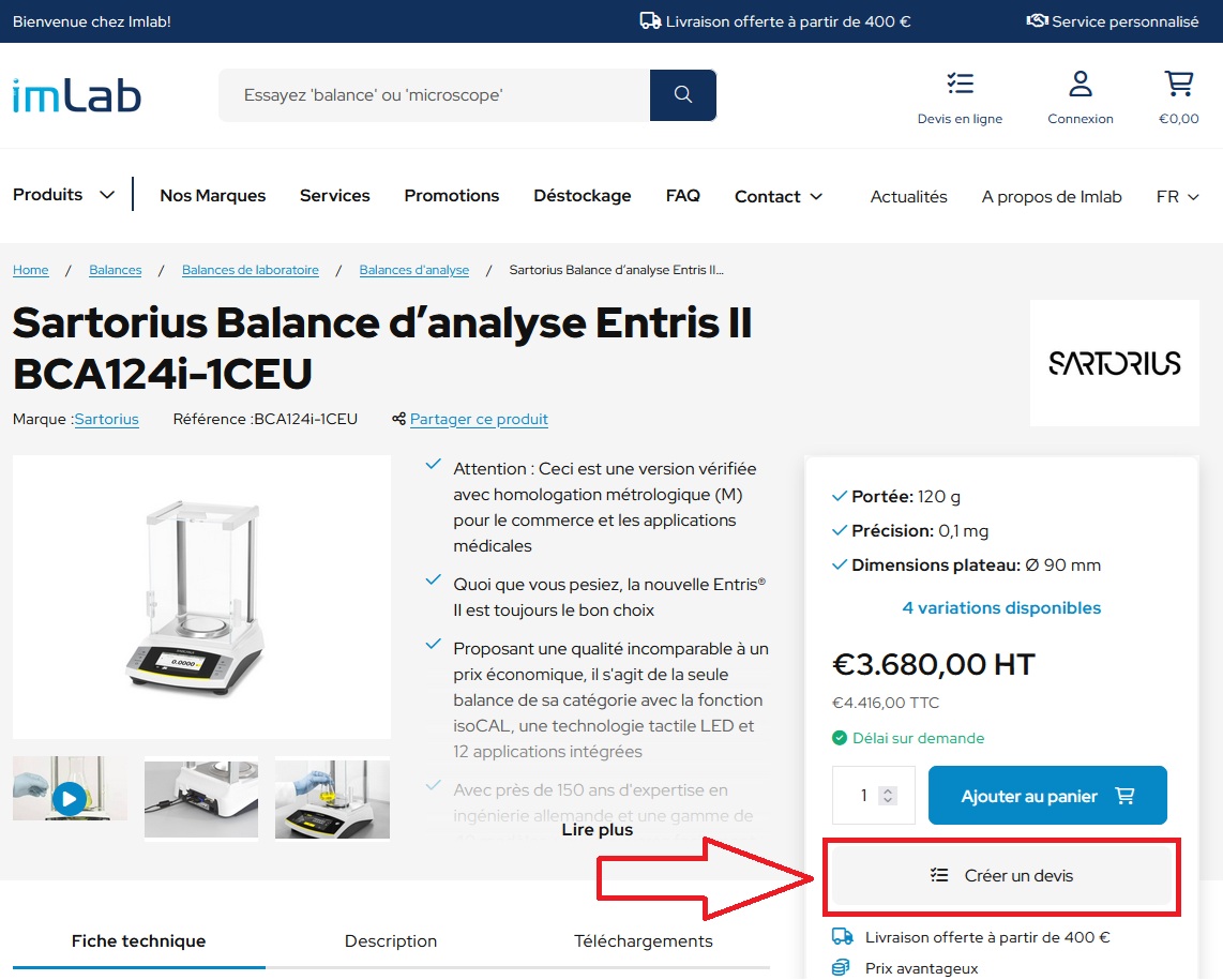 Créer un devis en ligne chez Imlab