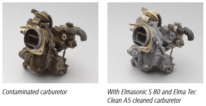 Reiniging van een carburateur met een reinigingsmiddel van Elma