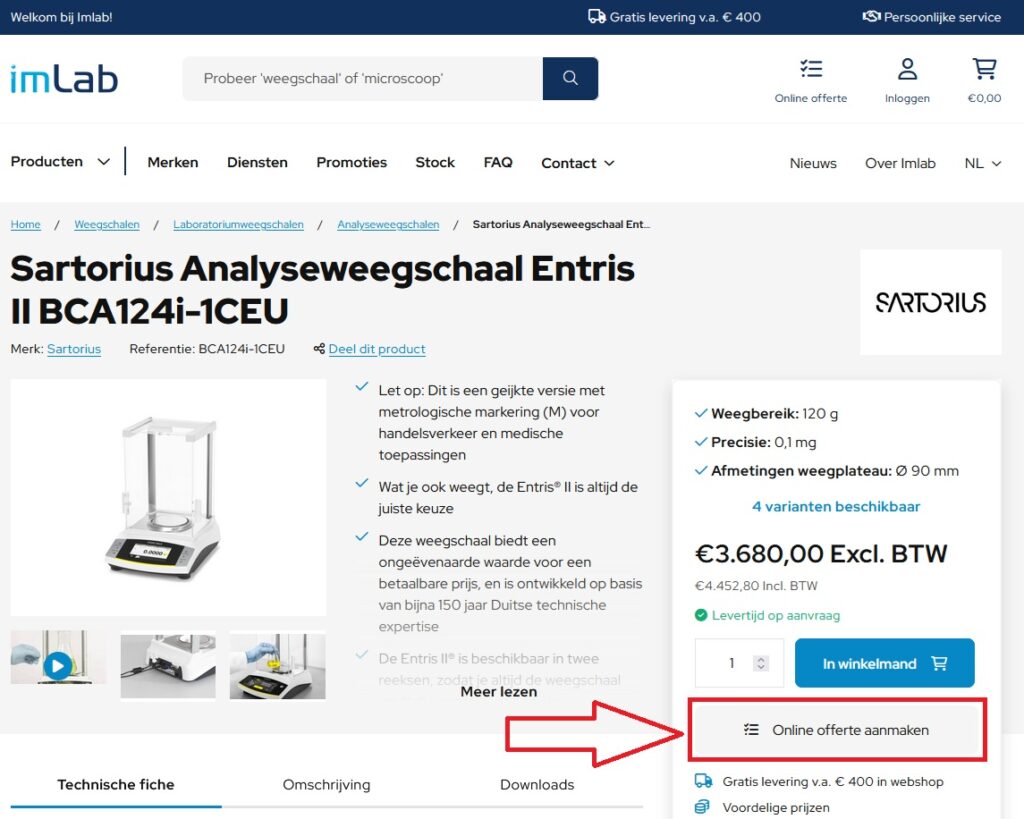 Een offerte aanmaken bij Imlab