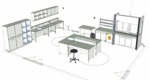 Voorbeeld van opzet laboratoriumtafels